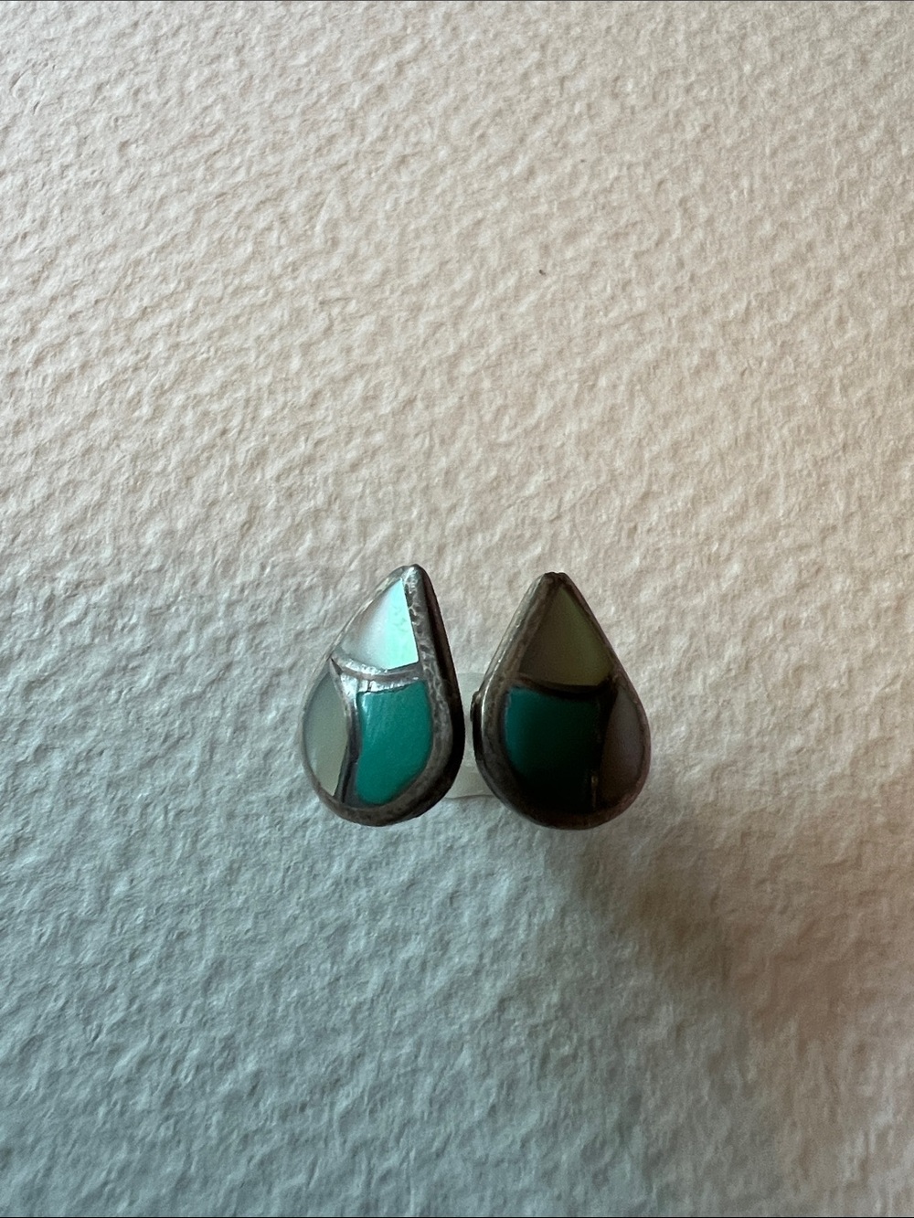Zuni Handmade Sterling Silver Teardrop Inlay Stud Earrings